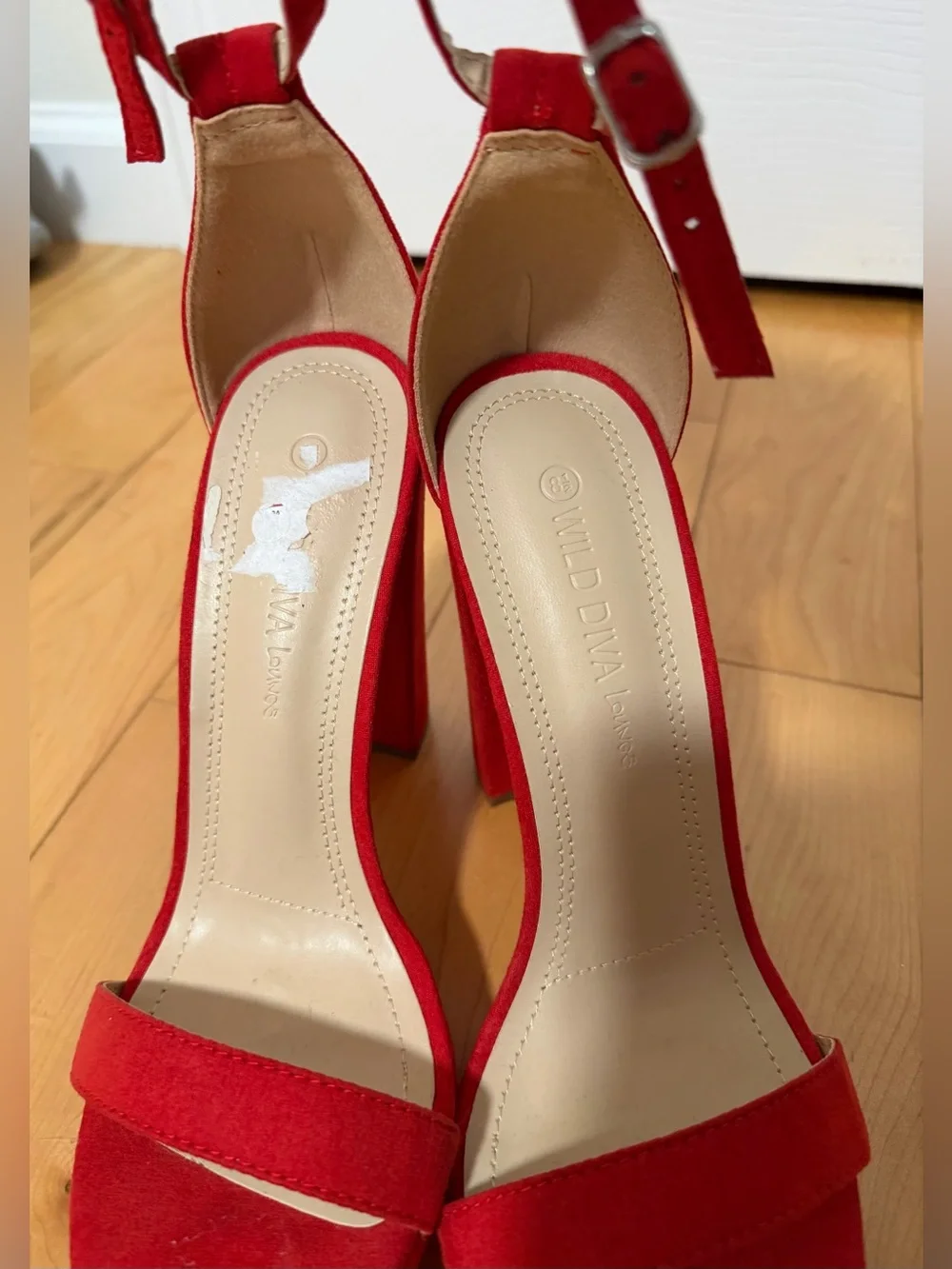 Wild Diva Red Suede Block Heel Ankle Strap Sandals Size 8.5
